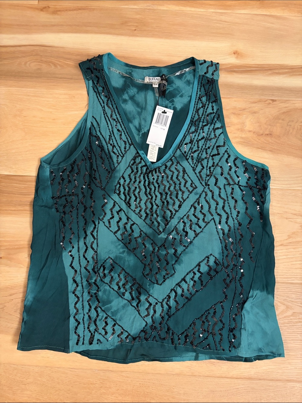 Buffalo David Bitton Teal V-Neck Sequin-Embellished Tank Top
